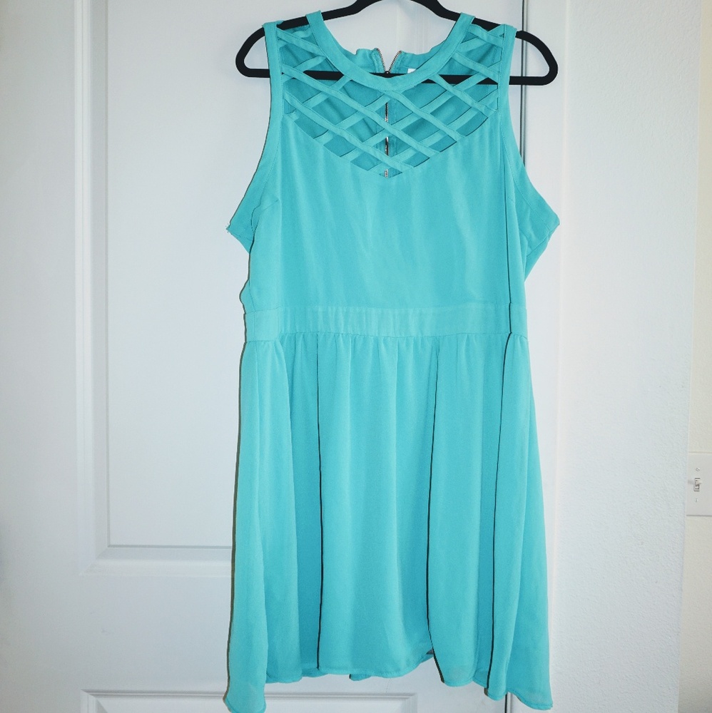 XXL teal caged neckline dress